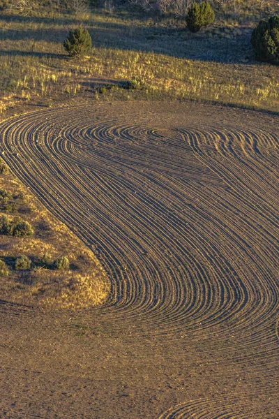 Tierras agrícolas recién labradas en una colina — Foto de Stock