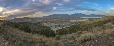 Gün batımı Utah vadi Panorama bulutlar geniş açı