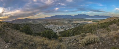 Sunset Panorama of Utah Valley clouds wide angle clipart