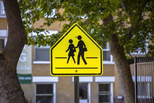 School zone sign in downtown