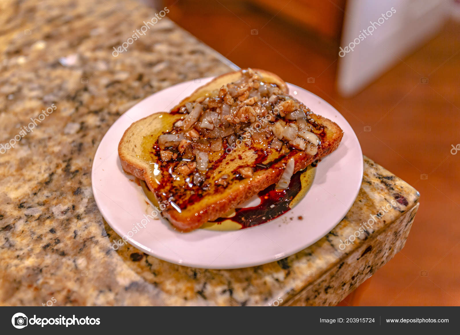 Toast With Olive Oil Vinegar And Shallots Stock Photo