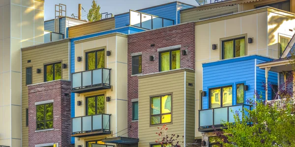 Colorful apartments in Park City downtown pano