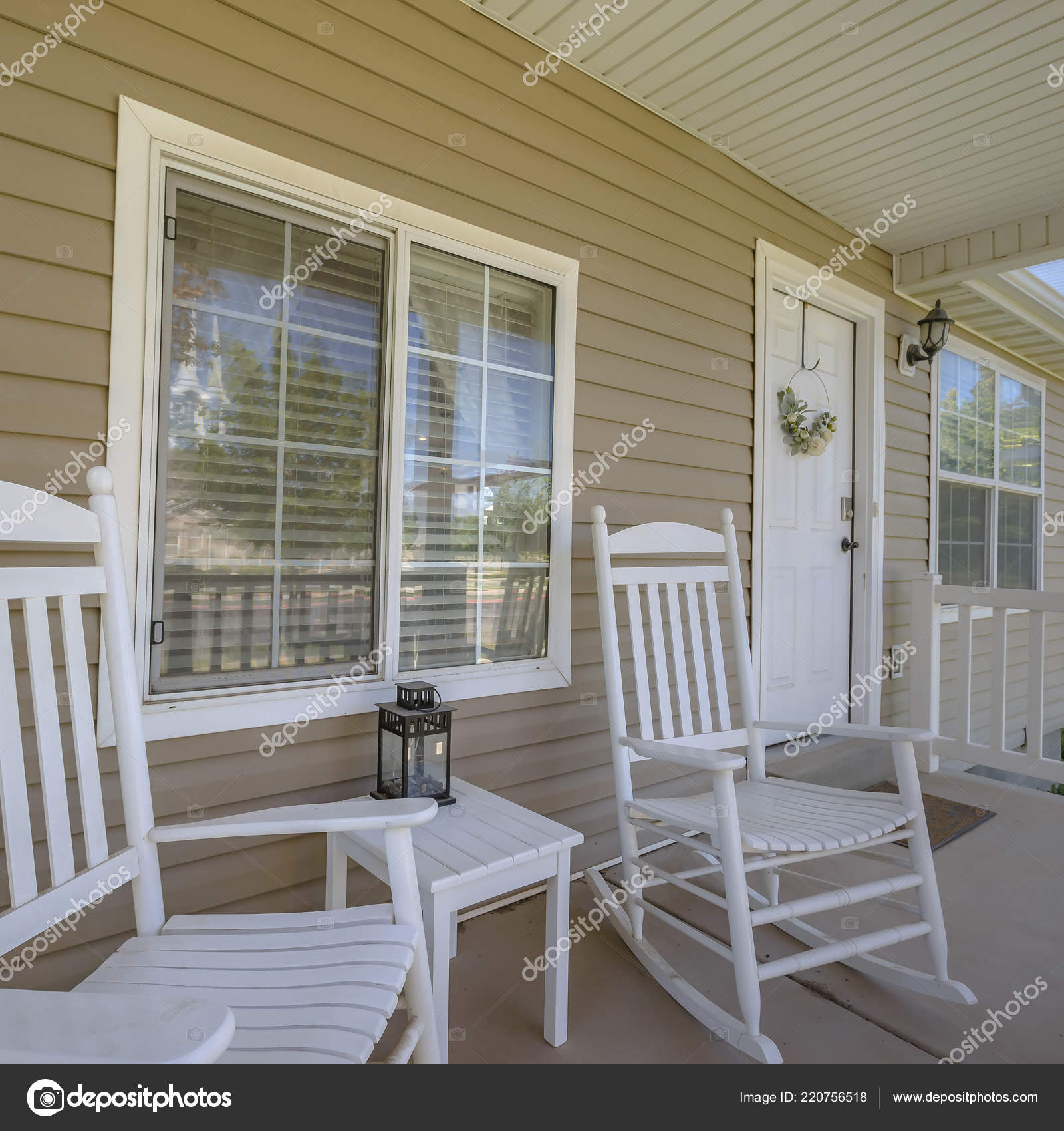 Decorating Front Porch With Rocking Chairs White Door And Porch