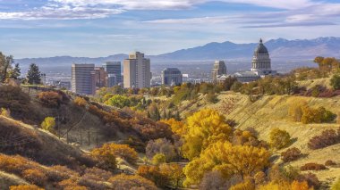 Salt Lake City bakan bir tepe üzerinde sonbahar renkleri
