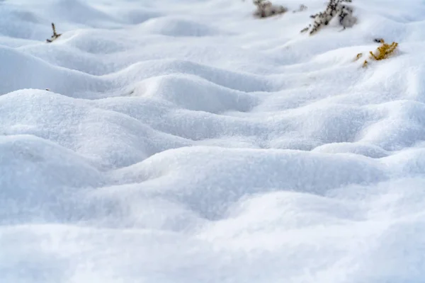 Zonovergoten heuvels van ijzig sneeuw die betrekking hebben op de grond — Stockfoto