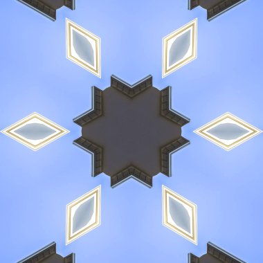 Soyut elmas görüntüden bir altıgen yıldız çevresinde. Geometrik kaleydoskop desen simetrisi yansıma yansıtılmış ekseninde. Reklam arka plan veya arka plan için bir duvar kağıdı olarak renkli şekiller.