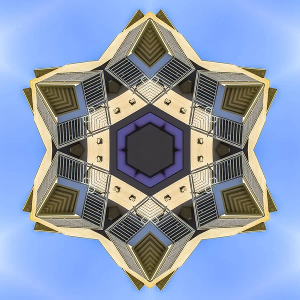 Erkély Fotó Készült Absztrakt Design Formába Geometriai Kaleidoszkóp Minta Tükrözött — Stock Fotó