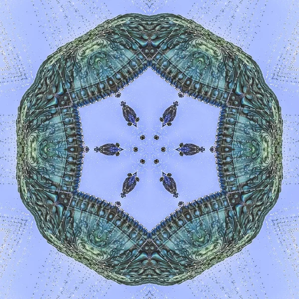 水滴の形に作られた噴水 対称性反射のミラー軸の幾何学的な万華鏡のパターン 広告の背景や背景の壁紙としてカラフルな図形 — ストック写真