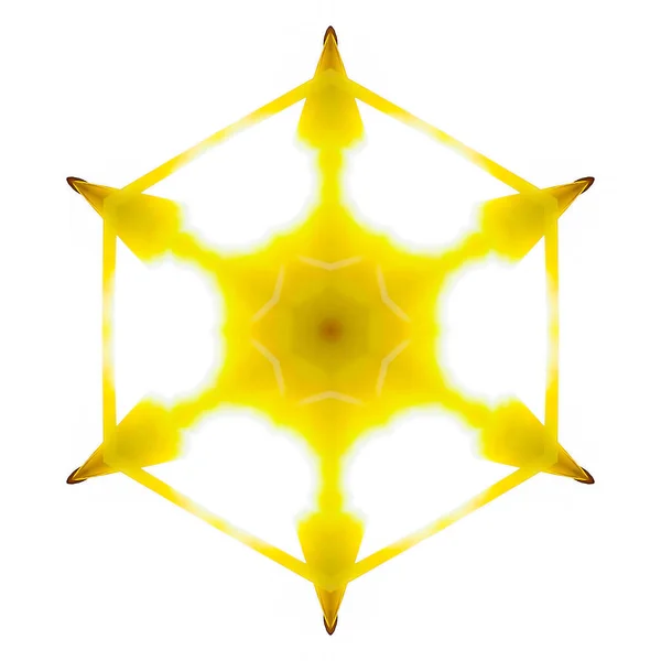 Zlaté Světlo Úniky Hvězdy Tvar Šestiúhelníku Geometrické Kaleidoskop Vzorek Zrcadlené — Stock fotografie