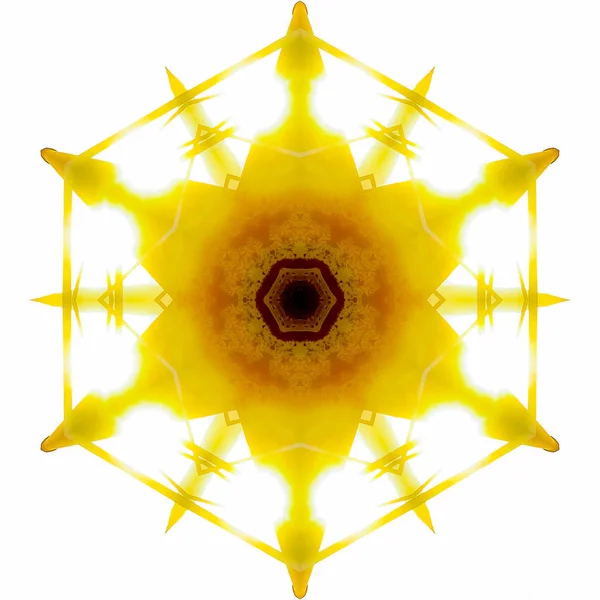 Zlatá Hvězda Tvar Mřížky Světlem Úniky Geometrické Kaleidoskop Vzorek Zrcadlené — Stock fotografie