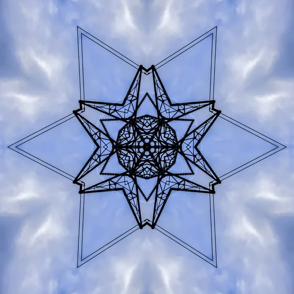 Six Sided Star Made Metal Bars Geometric Kaleidoscope Pattern Mirrored — Stock Photo, Image