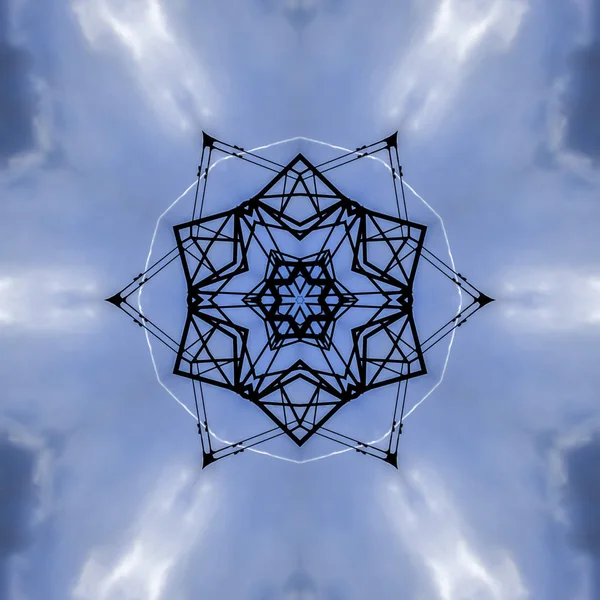 Metallstangen Einer Kugel Gitter Geometrisches Kaleidoskopmuster Auf Gespiegelter Symmetrieachse Bunte — Stockfoto