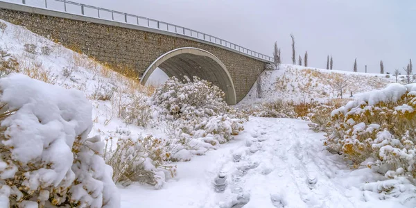 Pont et sentiers au lac Oquirrh en hiver — Photo