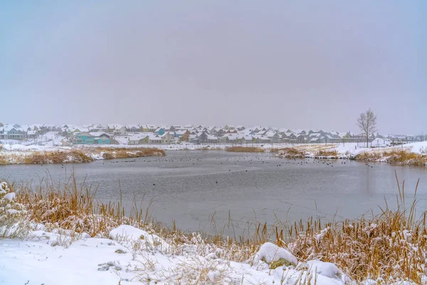 The lake in Daybreak Utah on a cold winter day — Stock Photo, Image
