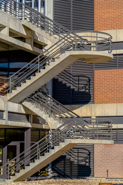 Outdoor stairs of a building viewed on a sunny day