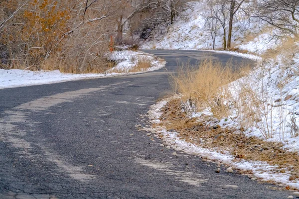 Camino curvilíneo en la montaña nevada en Salt Lake City — Foto de Stock