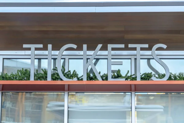 Tickets sign on an office in Park City ski resort