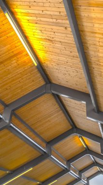 Berrak Dikey Eagle Mountain Utah bir pavyon kahverengi ahşap çatı kadar