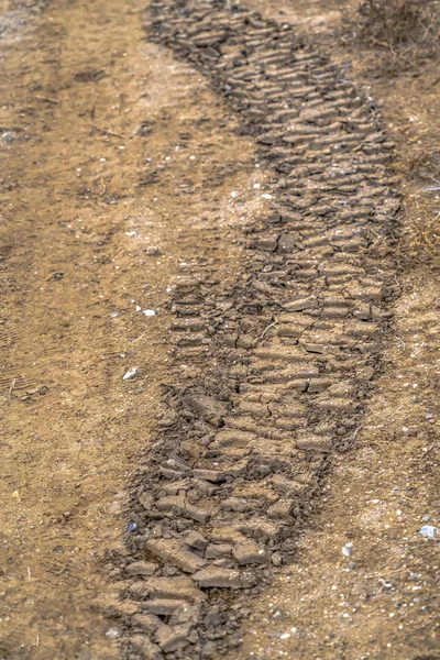 Tire tracks on dried mud in Utah Valley