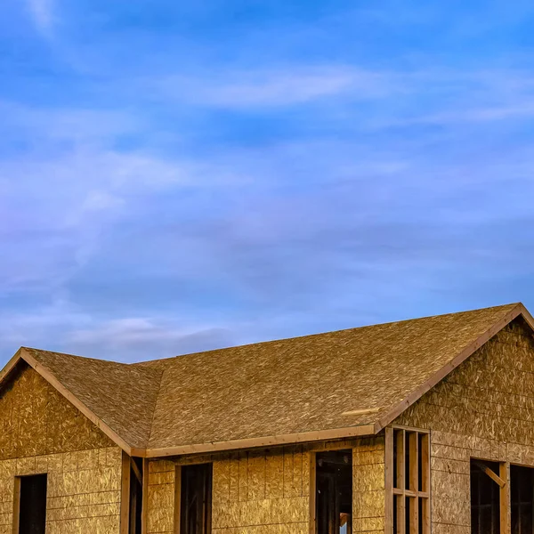 stock image Square Exterior view of a family house being built at a construction site