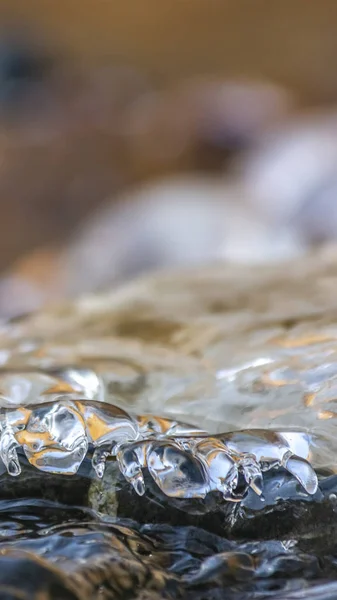 Panorama Cierre de agua helada lisa y translúcida que cubre rocas oscuras —  Fotos de Stock