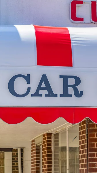 Panorama frame Close up of the Cleaners and Car Service sign on a building on a sunny day — Stock Photo, Image