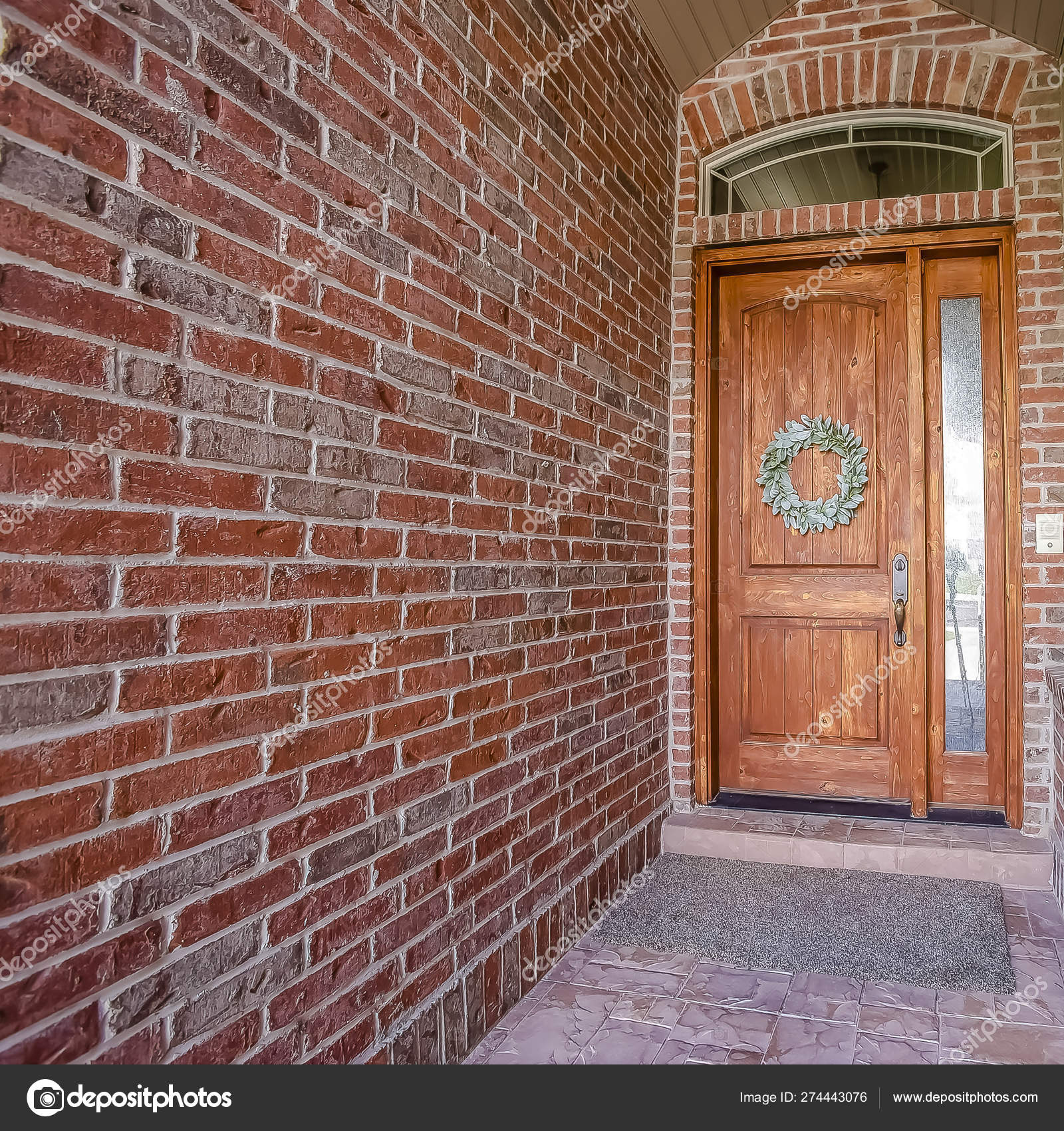 Square Frame Rustic Wooden Door With Wreath Sidelight And Arched