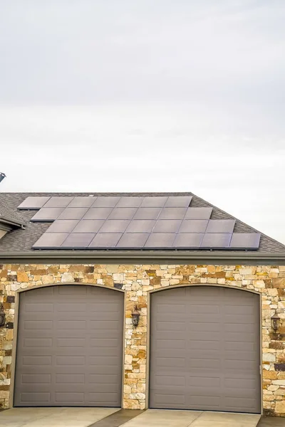 Solar Panels Installed On The Garage Roof Of A Home With Cloudy Sky Background Stock Images Page Everypixel