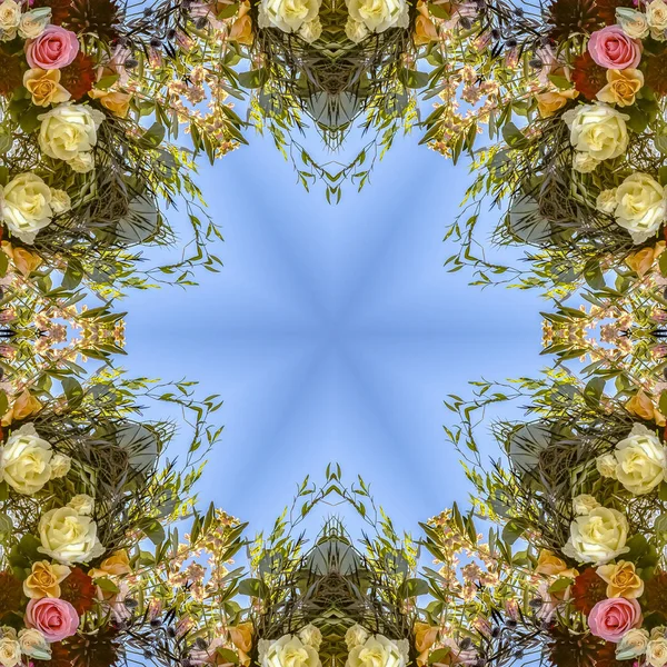 Okrągły i kątowy kwiatowy wzór z kolorowych kwiatów z wesela — Zdjęcie stockowe