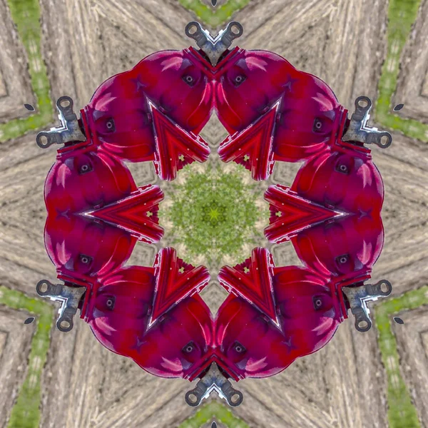 Fire hydrant square image with kaleidoscope effect of multiple geometric design elements — Stock Photo, Image