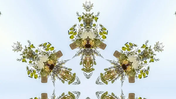 파노라마 프레임 하늘에 대한 꽃 패턴의 흥미로운 기하학적 디자인 모양 — 스톡 사진