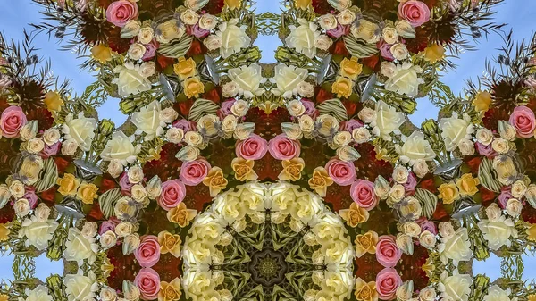 Panorama Design wzór wykonany ze zdjęć z collrful kwiatów na weselu — Zdjęcie stockowe