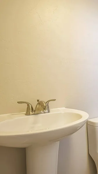 Svislý podstavec ponořil toaletu a sprchu do malé vany s bílou zdí — Stock fotografie