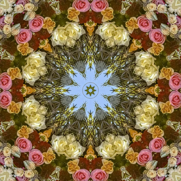 Quadratische bunte und geschäftige Gestaltung mit Blumen von einer Hochzeit — Stockfoto