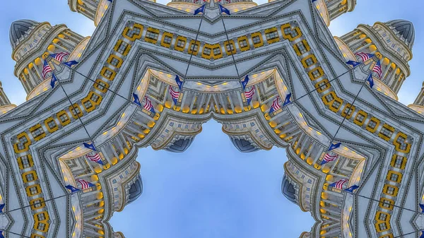 Marco panorámico Diseño fractal estrella circular con edificio de capital — Foto de Stock