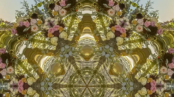 Panorama Flores dispostas em uma forma geométrica com muitas cores diferentes fotografadas na Califórnia — Fotografia de Stock
