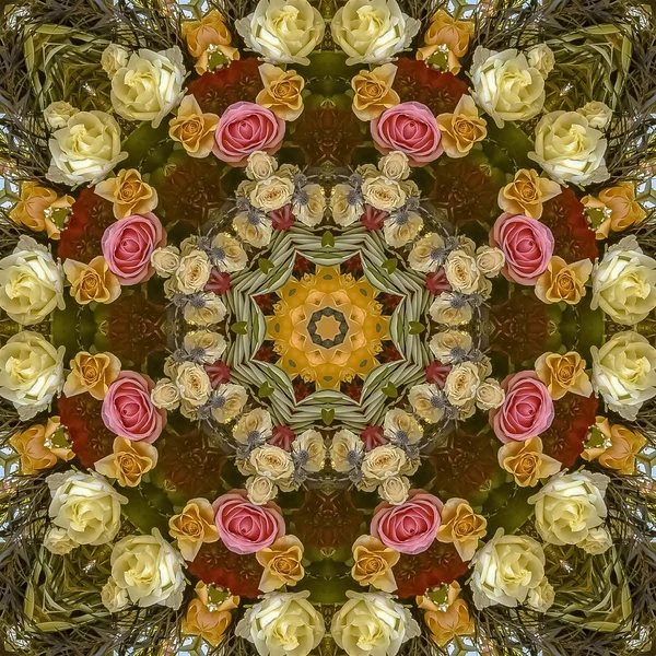 Diseño de flores de boda circular cuadrada con un elenco de color cálido — Foto de Stock