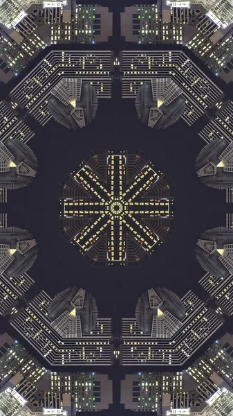 Függőleges város fénykép, amely úgy néz ki, mint egy űrállomás — Stock Fotó