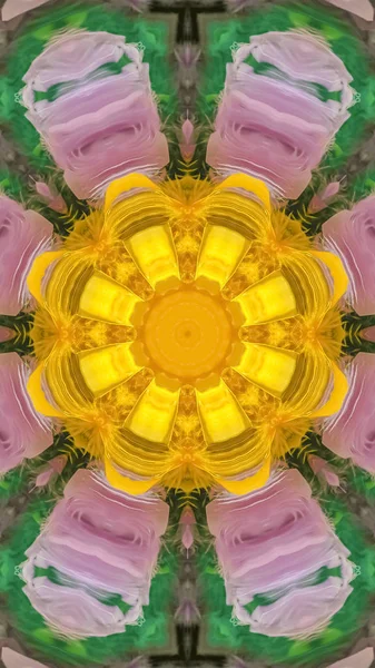 Pionowy cyfrowy kwiat z purpurowymi płatkami żółte centrum — Zdjęcie stockowe