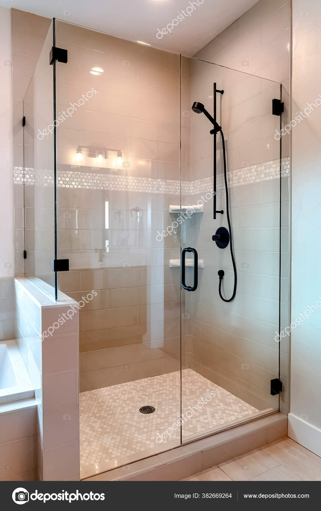 Shower Stall With Half Glass Enclosure, Bathtub With Half Glass