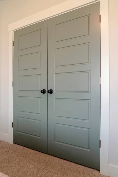 Fermeture des portes doubles avec panneaux et boutons de porte noir mat — Photo