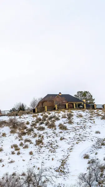 Cultivo vertical Hermosas casas en una montaña nevada en Salt Lake City vistas en invierno — Foto de Stock