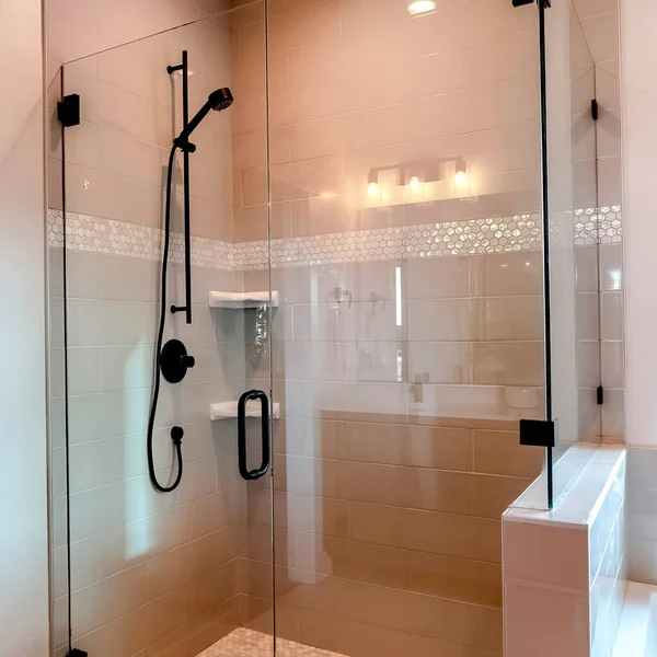 Square frame Bathroom rectangle shower stall with half glass enclosure and hinged door