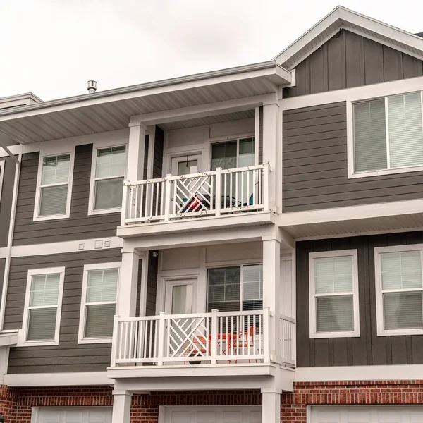 Square Small modern apartment block with balconies day light