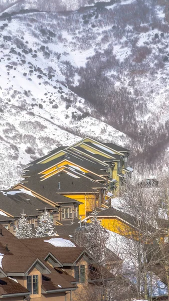 Вертикальные ряды снежных домов, построенных зимой на ледяном склоне гор Васатч — стоковое фото
