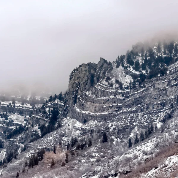 Square crop Bridal Veil Falls in scenic Provo canyon with frozen waterfall in winter — Stock Photo, Image