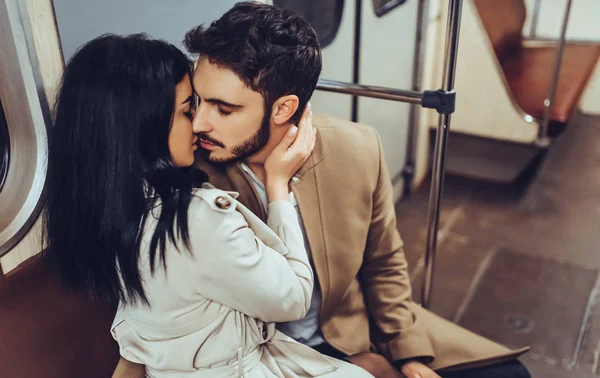 Young Romantic Couple Subway Underground Love Story — Stock Photo, Image