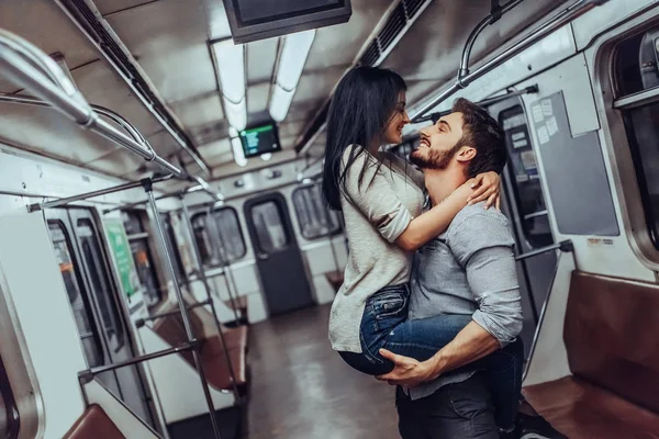 Young Romantic Couple Subway Underground Love Story — Stock Photo, Image