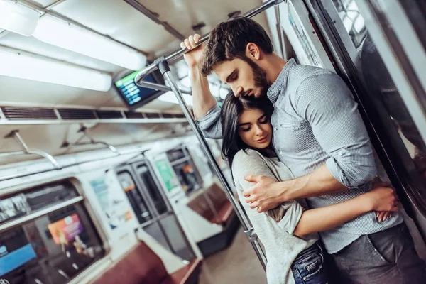 Young Romantic Couple Subway Underground Love Story — Stock Photo, Image
