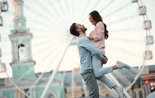 Havada Aşk Var Güzel Romantik Çift Şehirde Birlikte Vakit Sakallı — Stok fotoğraf